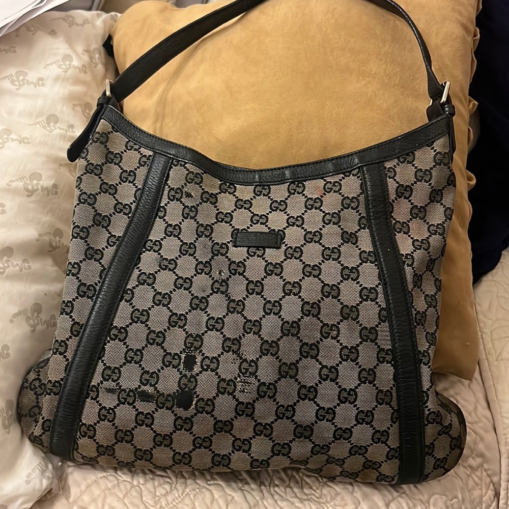 Authentic GUCCI GG BEIGE MONOGRAM HOBO BAG
